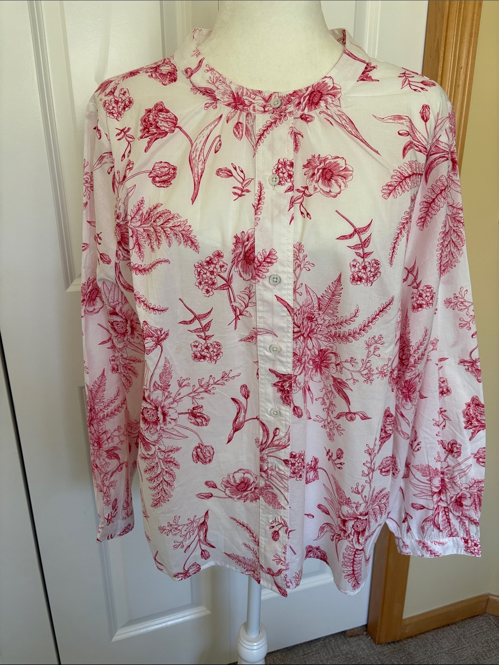 Talbots White Blouse with Pink Floral Print